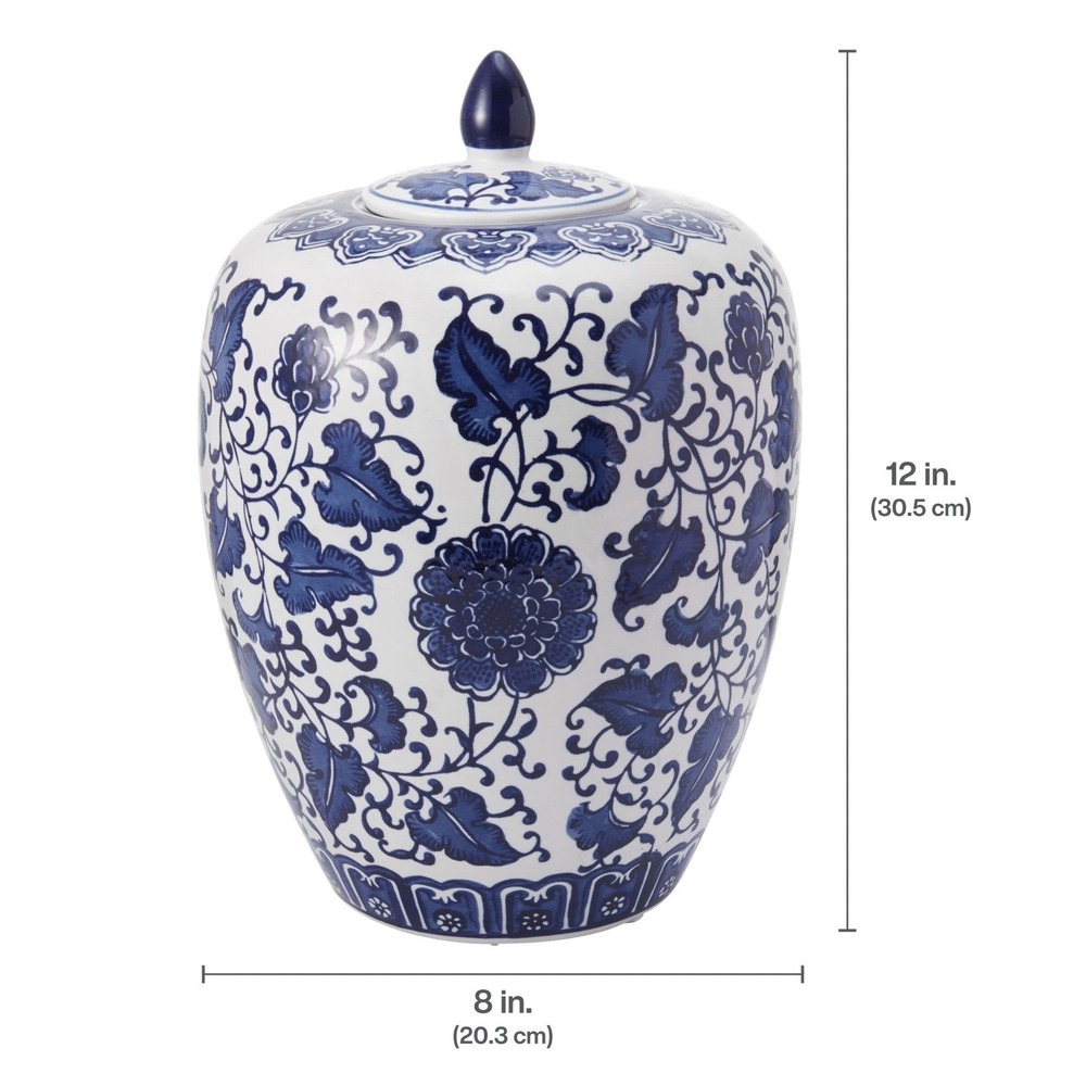 Mikasa Inch Blue and White Floral Ceramic Canister with Lid 5248977 - Picture 3 of 6